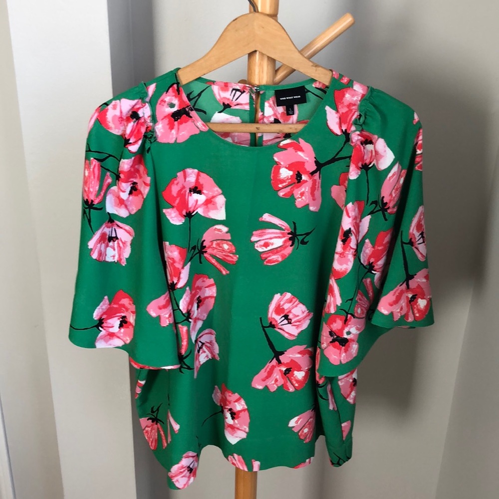 Bold Floral, Batwing Top, Ruffle Detail